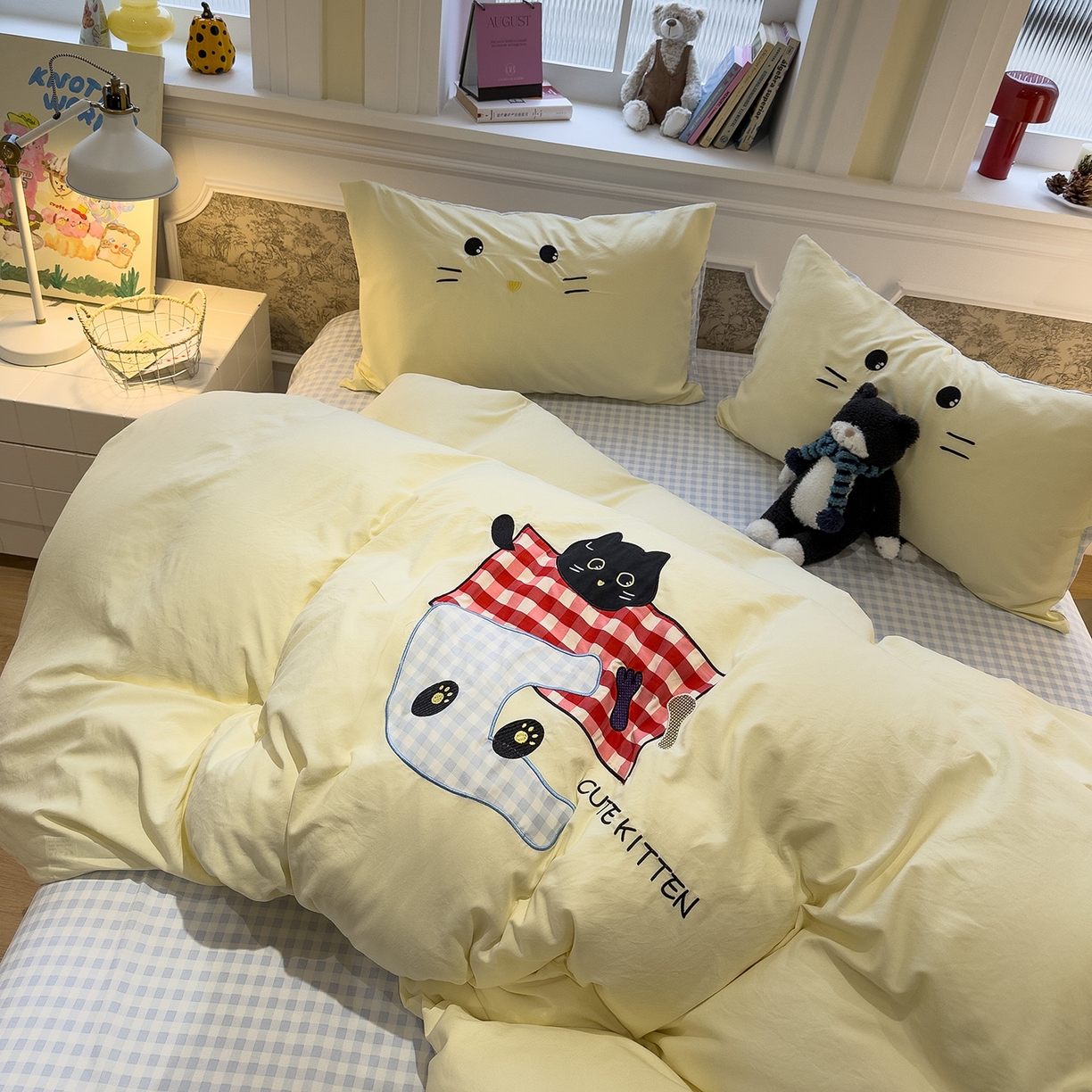 91家纺网 家纺一手货源 找家纺 曼谷家纺 2026年 水洗棉兔毛贴布绣四件套被套床单学生双人 躲猫猫