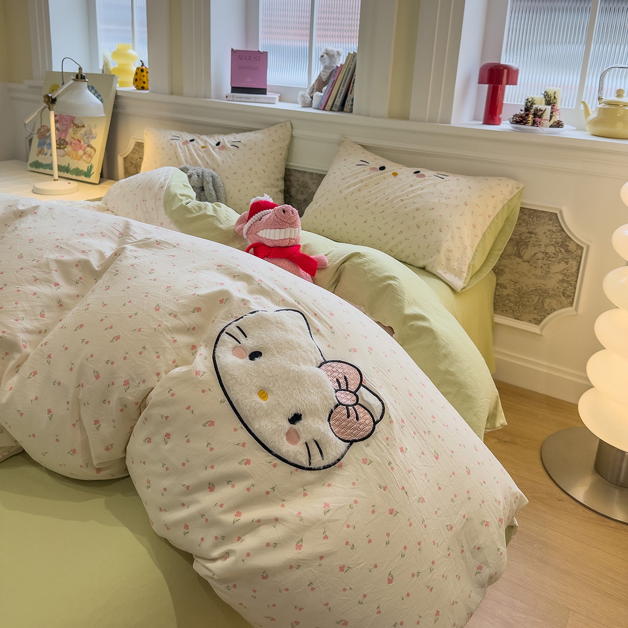 91家纺网 家纺一手货源 找家纺 曼谷家纺 2026年 水洗棉兔毛贴布绣四件套被套床单学生双人 可爱猫-碎花