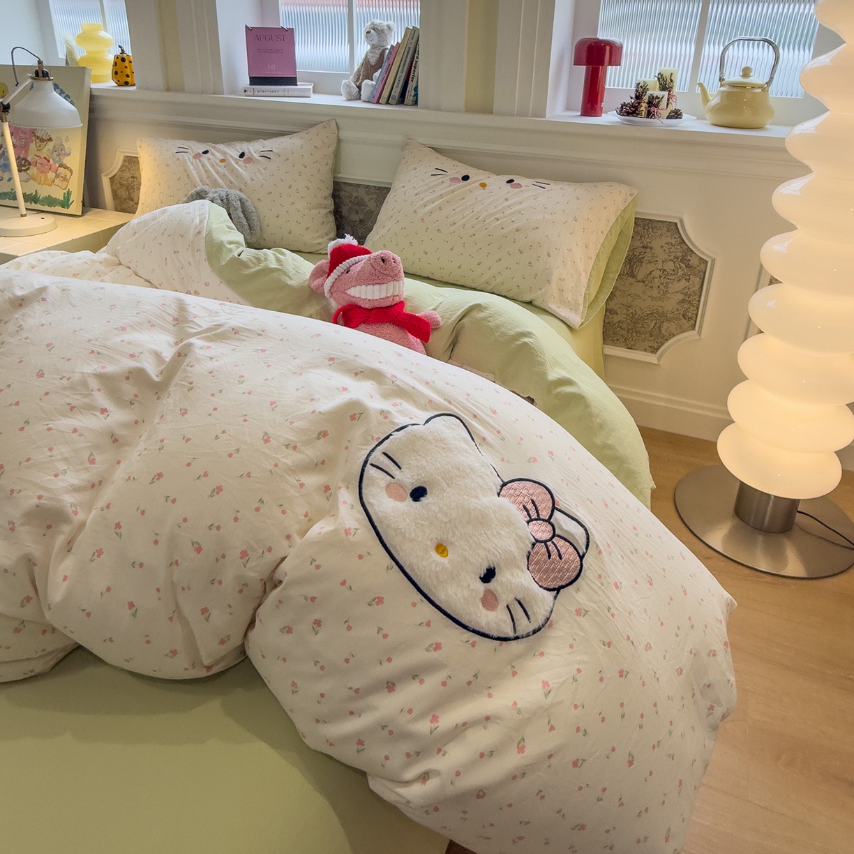 91家纺网 家纺一手货源 找家纺 曼谷家纺 2026年 水洗棉兔毛贴布绣四件套被套床单学生双人 可爱猫-碎花