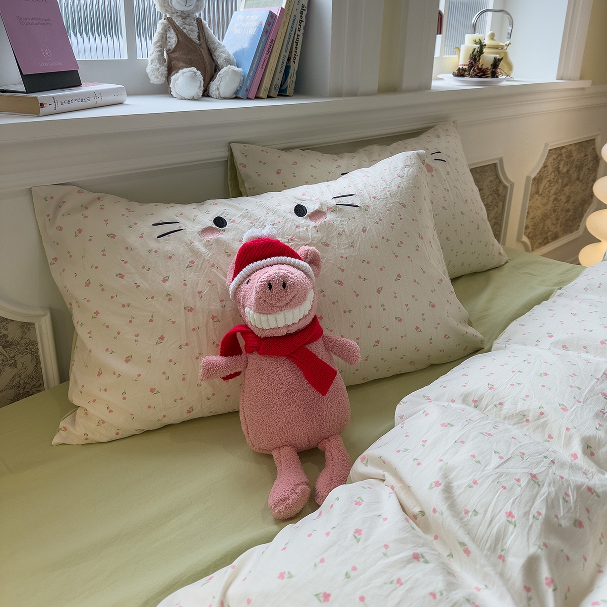 91家纺网 家纺一手货源 找家纺 曼谷家纺 2026年 水洗棉兔毛贴布绣四件套被套床单学生双人 可爱猫-碎花