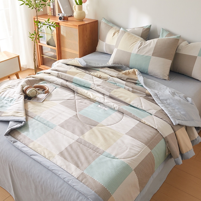 91家纺网 家纺一手货源 找家纺 海洋家纺 2026新款A类里外全棉印花夏被四件套 宝利格 绿