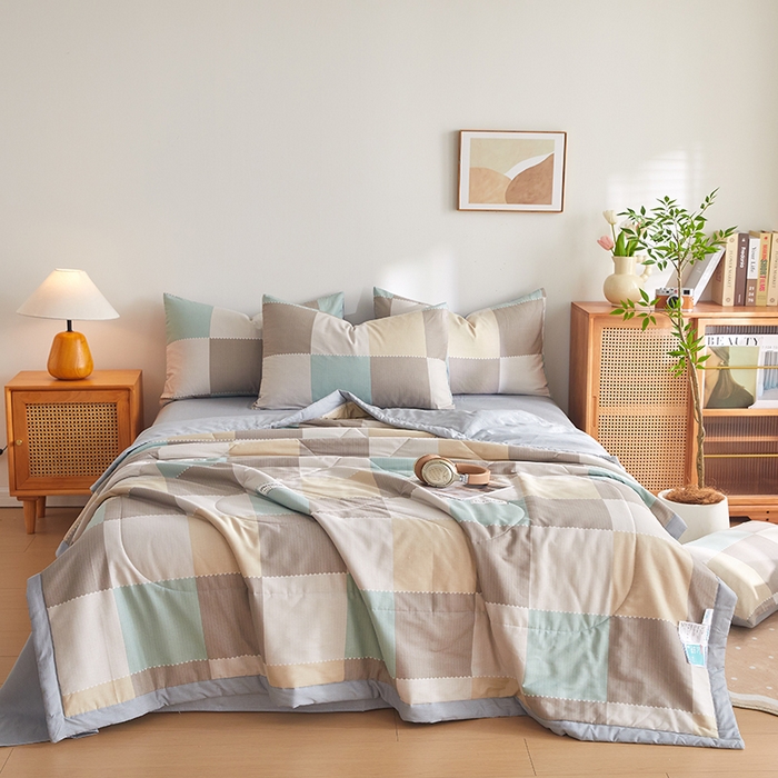 91家纺网 家纺一手货源 找家纺 海洋家纺 2026新款A类里外全棉印花夏被四件套 宝利格 绿