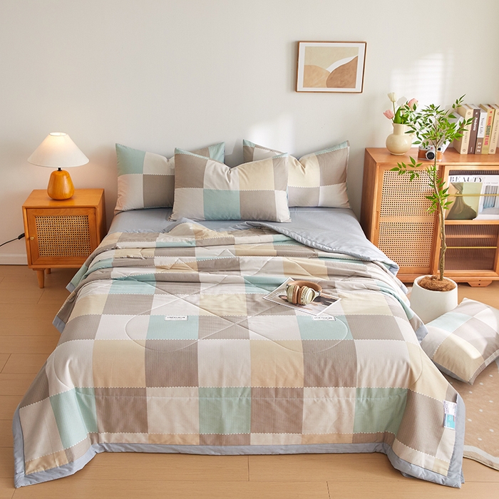 91家纺网 家纺一手货源 找家纺 海洋家纺 2026新款A类里外全棉印花夏被四件套 宝利格 绿