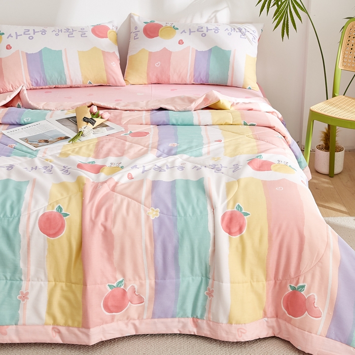 91家纺网 家纺一手货源 找家纺 海洋家纺 2026新款A类里外全棉印花夏被四件套 彩虹糖