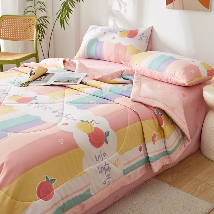 91家纺网 家纺一手货源 找家纺 海洋家纺 2026新款A类里外全棉印花夏被四件套 彩虹糖