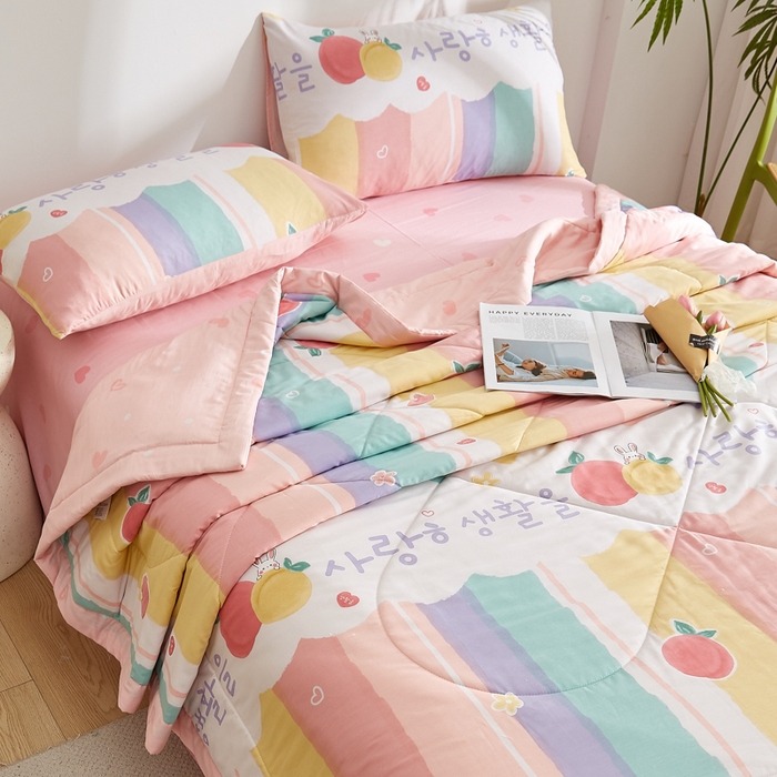91家纺网 家纺一手货源 找家纺 海洋家纺 2026新款A类里外全棉印花夏被四件套 彩虹糖