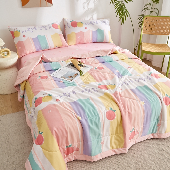 91家纺网 家纺一手货源 找家纺 海洋家纺 2026新款A类里外全棉印花夏被四件套 彩虹糖