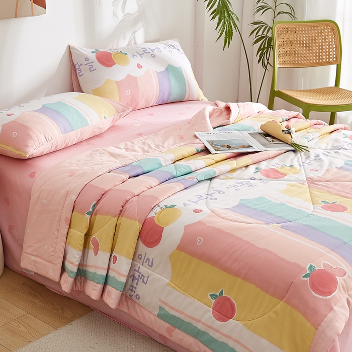 91家纺网 家纺一手货源 找家纺 海洋家纺 2026新款A类里外全棉印花夏被四件套 彩虹糖
