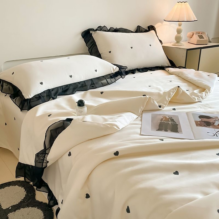 91家纺网 家纺一手货源 找家纺 （总）绒世界 2026新款水洗真丝冰丝美拉德风花边夏被四件套空调被夏凉被