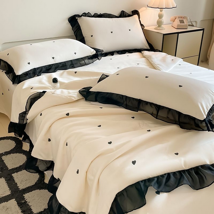 91家纺网 家纺一手货源 找家纺 （总）绒世界 2026新款水洗真丝冰丝美拉德风花边夏被四件套空调被夏凉被