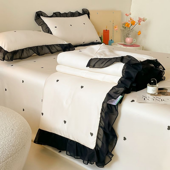 91家纺网 家纺一手货源 找家纺 （总）绒世界 2026新款水洗真丝冰丝美拉德风花边夏被四件套空调被夏凉被