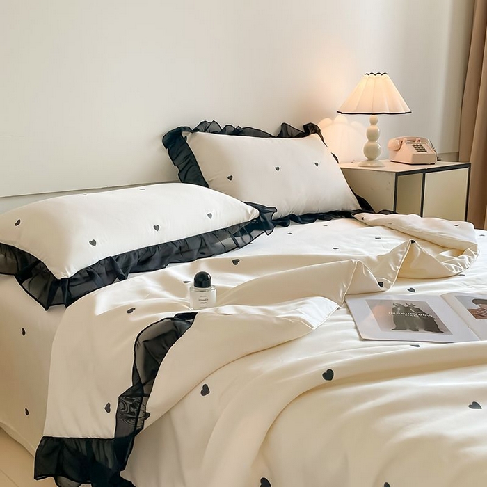 91家纺网 家纺一手货源 找家纺 绒世界 2026新款水洗真丝冰丝美拉德风花边夏被四件套空调被夏凉被 夏被-爱心