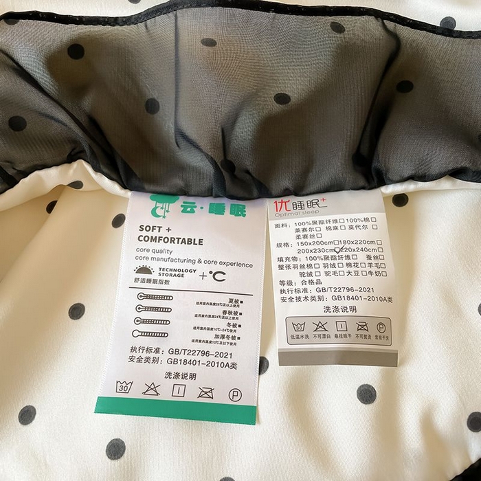 91家纺网 家纺一手货源 找家纺 绒世界 2026新款水洗真丝冰丝美拉德风花边夏被四件套空调被夏凉被 夏被-波点