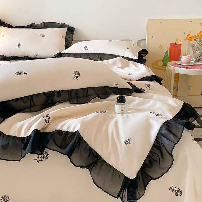 91家纺网 家纺一手货源 找家纺 绒世界 2026新款水洗真丝冰丝美拉德风花边夏被四件套空调被夏凉被 夏被-玫瑰