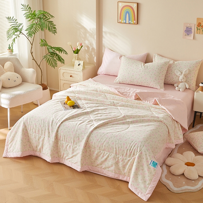 91家纺网 家纺一手货源 找家纺 海洋家纺 2026新款A类里外全棉印花夏被四件套 粉黛