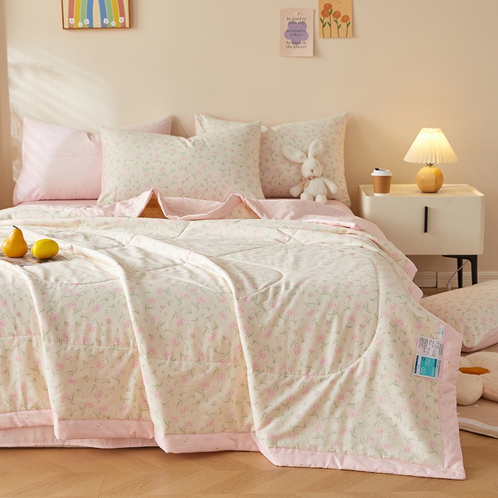 91家纺网 家纺一手货源 找家纺 海洋家纺 2026新款A类里外全棉印花夏被四件套 粉黛