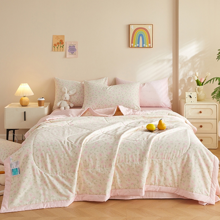 91家纺网 家纺一手货源 找家纺 海洋家纺 2026新款A类里外全棉印花夏被四件套 粉黛