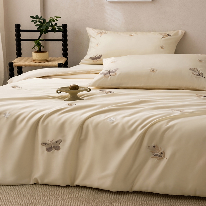 波比可可  2026新款 春夏 60支莱赛尔兰精天丝绣花刺绣四件套 蝴蝶恋曲