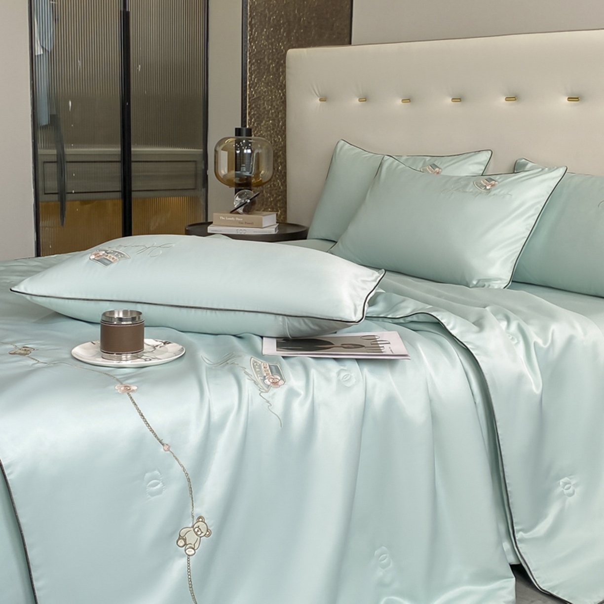 91家纺网 家纺一手货源 找家纺 （总）绒世界 2026新款刺绣水洗真丝夏被四件套公主日记系列-风格一