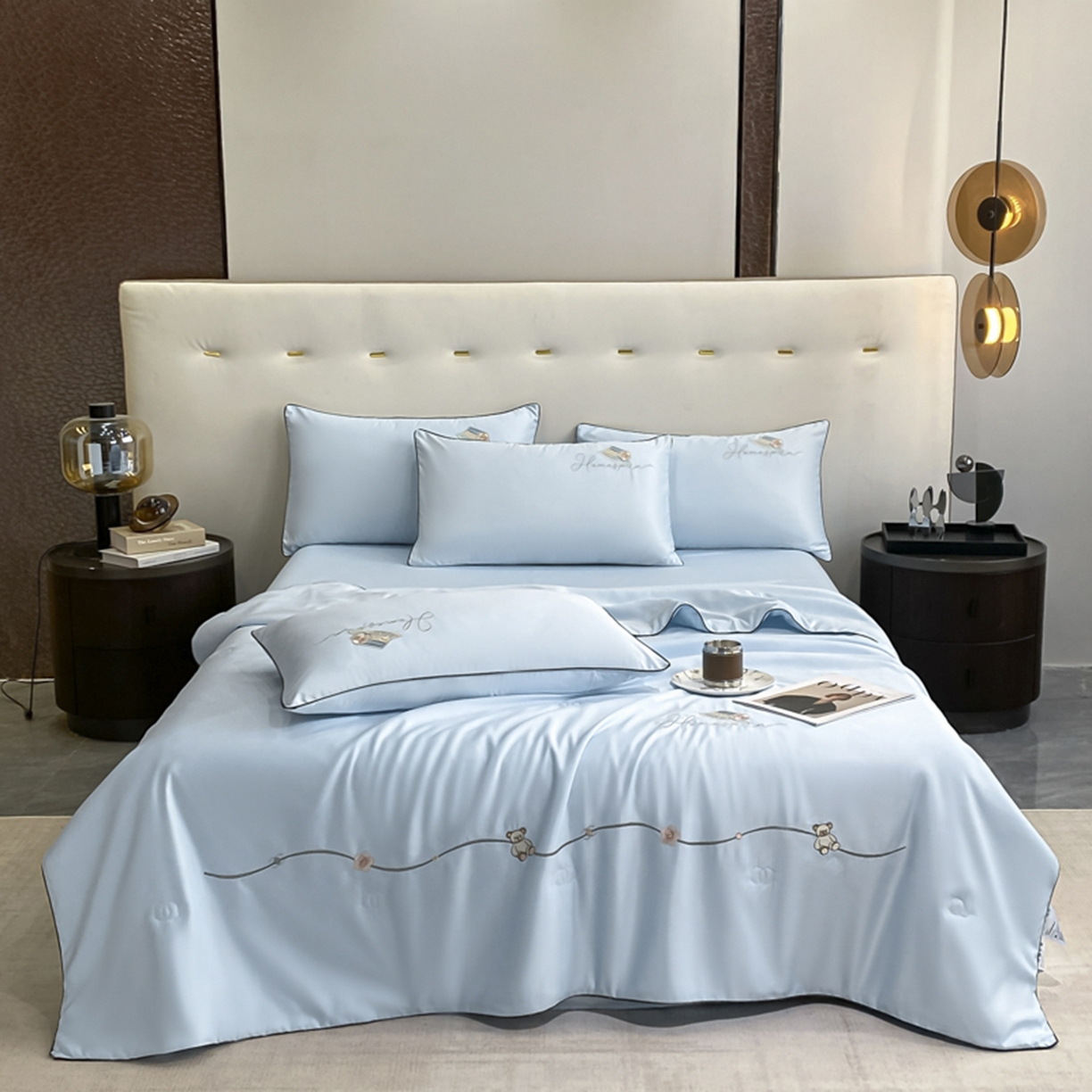 91家纺网 家纺一手货源 找家纺 绒世界 2026新款刺绣水洗真丝夏被四件套公主日记系列-风格一 公主日记-风铃兰