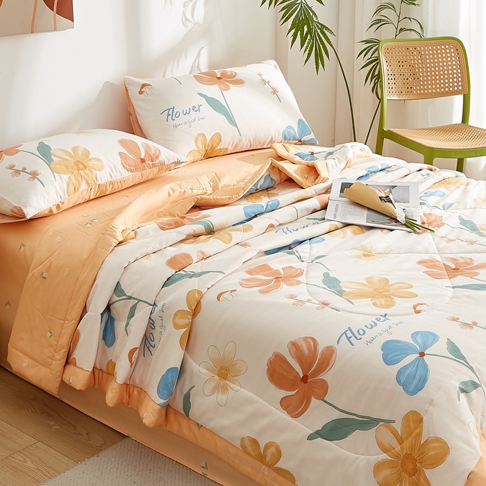 91家纺网 家纺一手货源 找家纺 海洋家纺 2026新款A类里外全棉印花夏被四件套 芙蓉花开