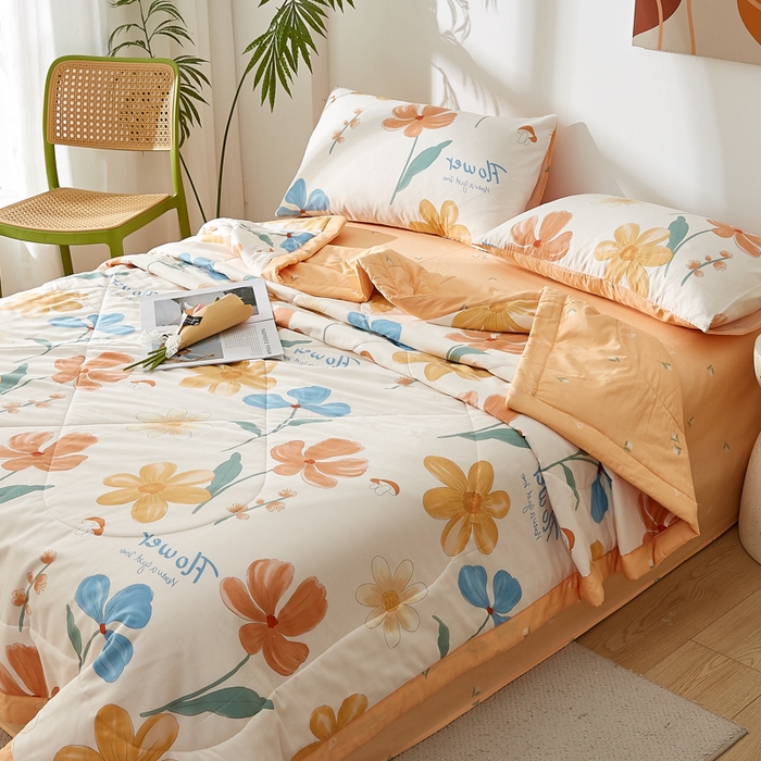 91家纺网 家纺一手货源 找家纺 海洋家纺 2026新款A类里外全棉印花夏被四件套 芙蓉花开