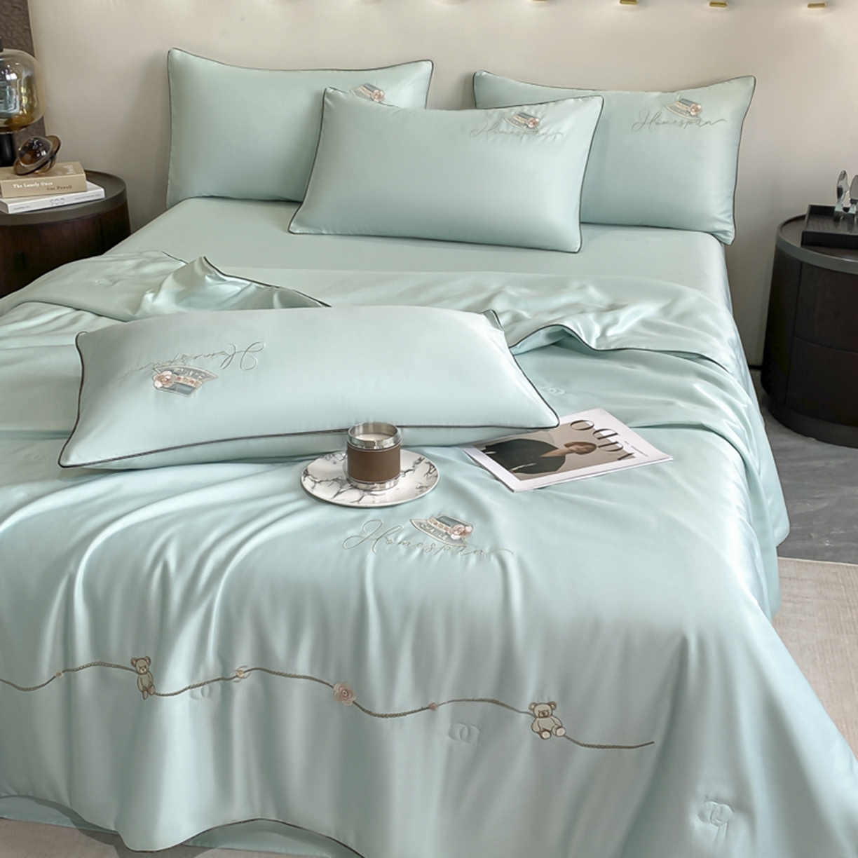 91家纺网 家纺一手货源 找家纺 （总）绒世界 2026新款刺绣水洗真丝夏被四件套公主日记系列-风格一