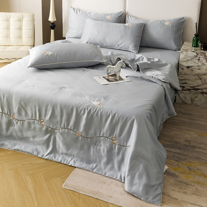 绒世界 2026新款刺绣水洗真丝夏被四件套公主日记系列-风格二 公主日记-高级灰