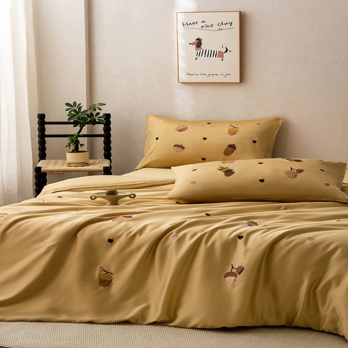 波比可可  2026新款 春夏 60支莱赛尔兰精天丝绣花刺绣四件套 萌宠日记