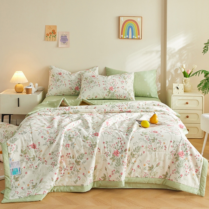 91家纺网 家纺一手货源 找家纺 海洋家纺 2026新款A类里外全棉印花夏被四件套 花涧艺