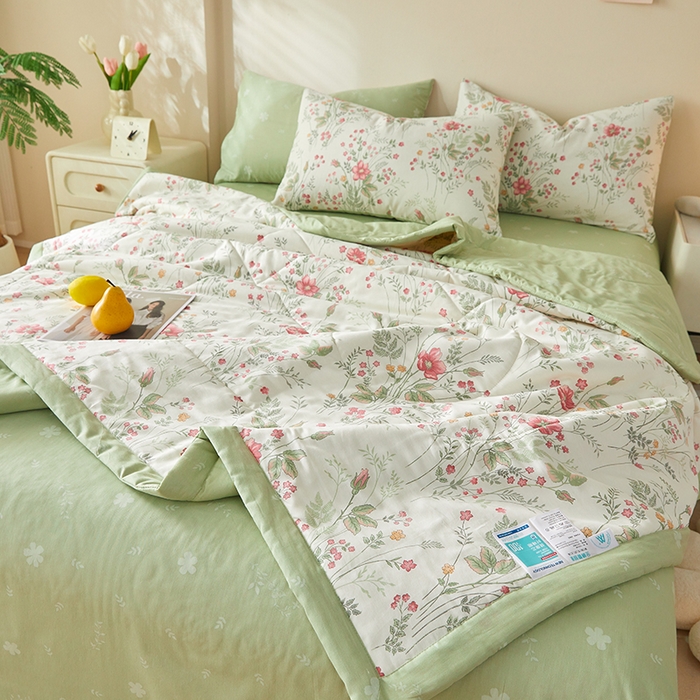91家纺网 家纺一手货源 找家纺 海洋家纺 2026新款A类里外全棉印花夏被四件套 花涧艺