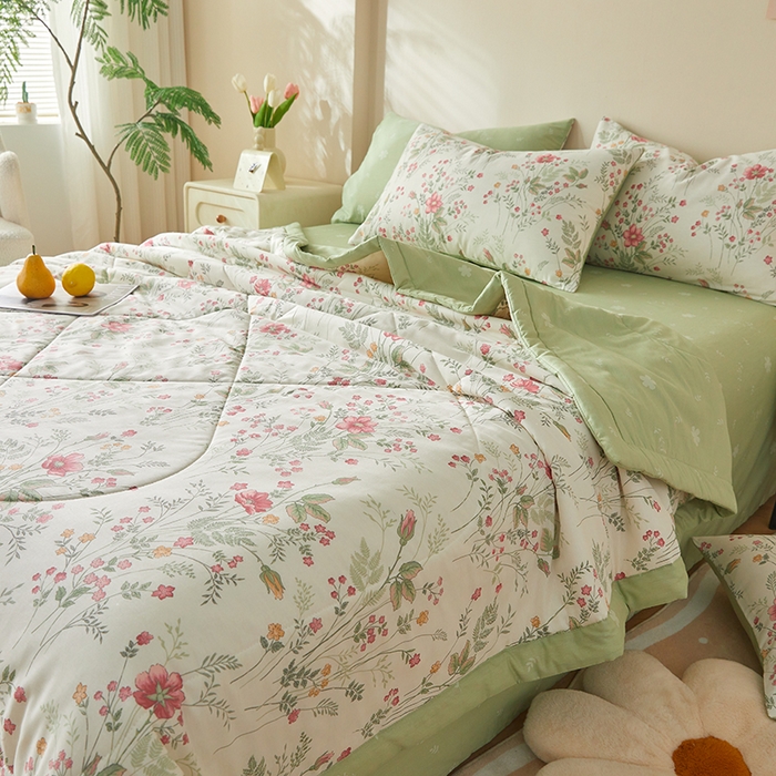 91家纺网 家纺一手货源 找家纺 海洋家纺 2026新款A类里外全棉印花夏被四件套 花涧艺