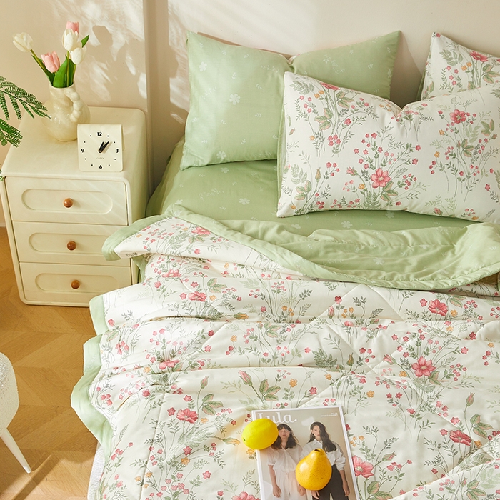 91家纺网 家纺一手货源 找家纺 海洋家纺 2026新款A类里外全棉印花夏被四件套 花涧艺