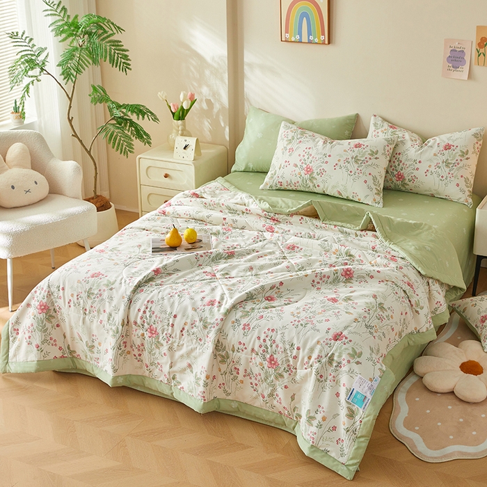 91家纺网 家纺一手货源 找家纺 海洋家纺 2026新款A类里外全棉印花夏被四件套 花涧艺