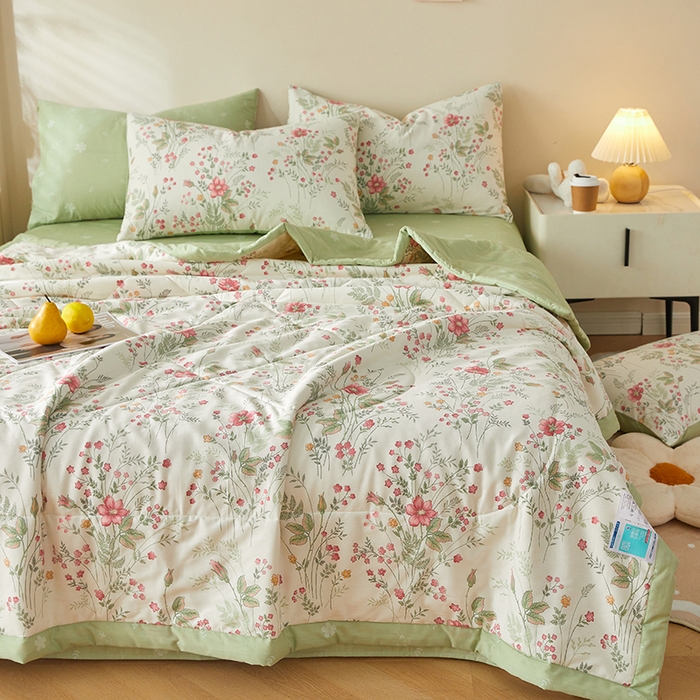 91家纺网 家纺一手货源 找家纺 海洋家纺 2026新款A类里外全棉印花夏被四件套 花涧艺