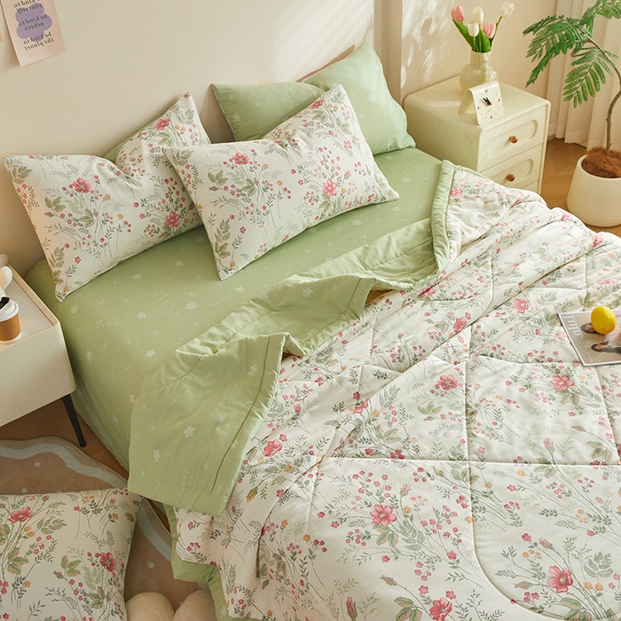 91家纺网 家纺一手货源 找家纺 海洋家纺 2026新款A类里外全棉印花夏被四件套 花涧艺