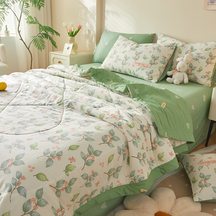 91家纺网 家纺一手货源 找家纺 海洋家纺 2026新款A类里外全棉印花夏被四件套 花叶漫舞