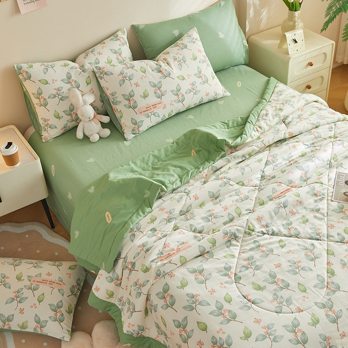 91家纺网 家纺一手货源 找家纺 海洋家纺 2026新款A类里外全棉印花夏被四件套 花叶漫舞