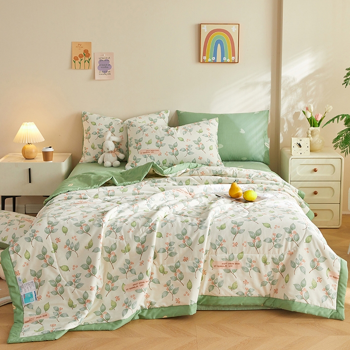 91家纺网 家纺一手货源 找家纺 海洋家纺 2026新款A类里外全棉印花夏被四件套 花叶漫舞