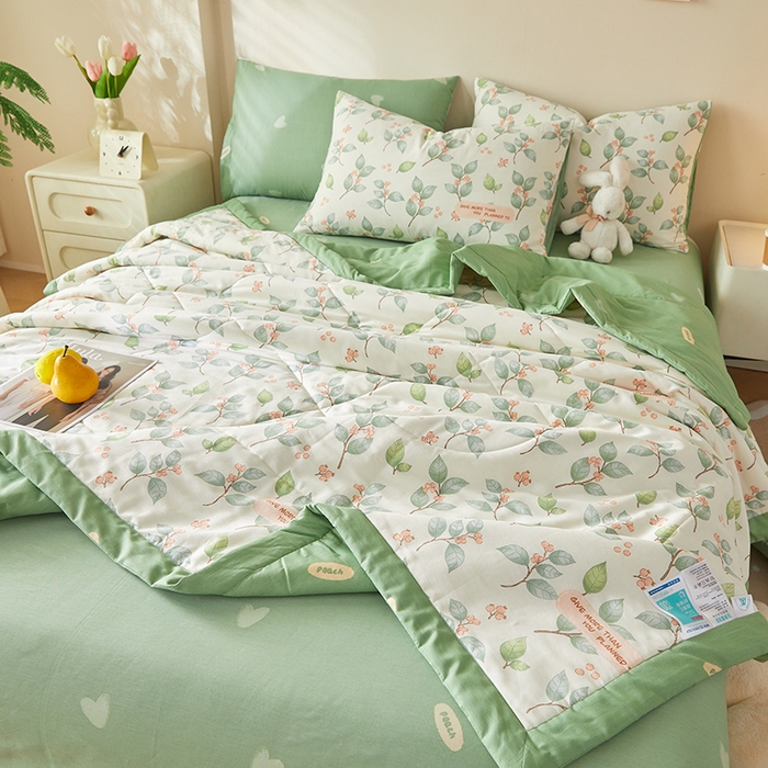 91家纺网 家纺一手货源 找家纺 海洋家纺 2026新款A类里外全棉印花夏被四件套 花叶漫舞