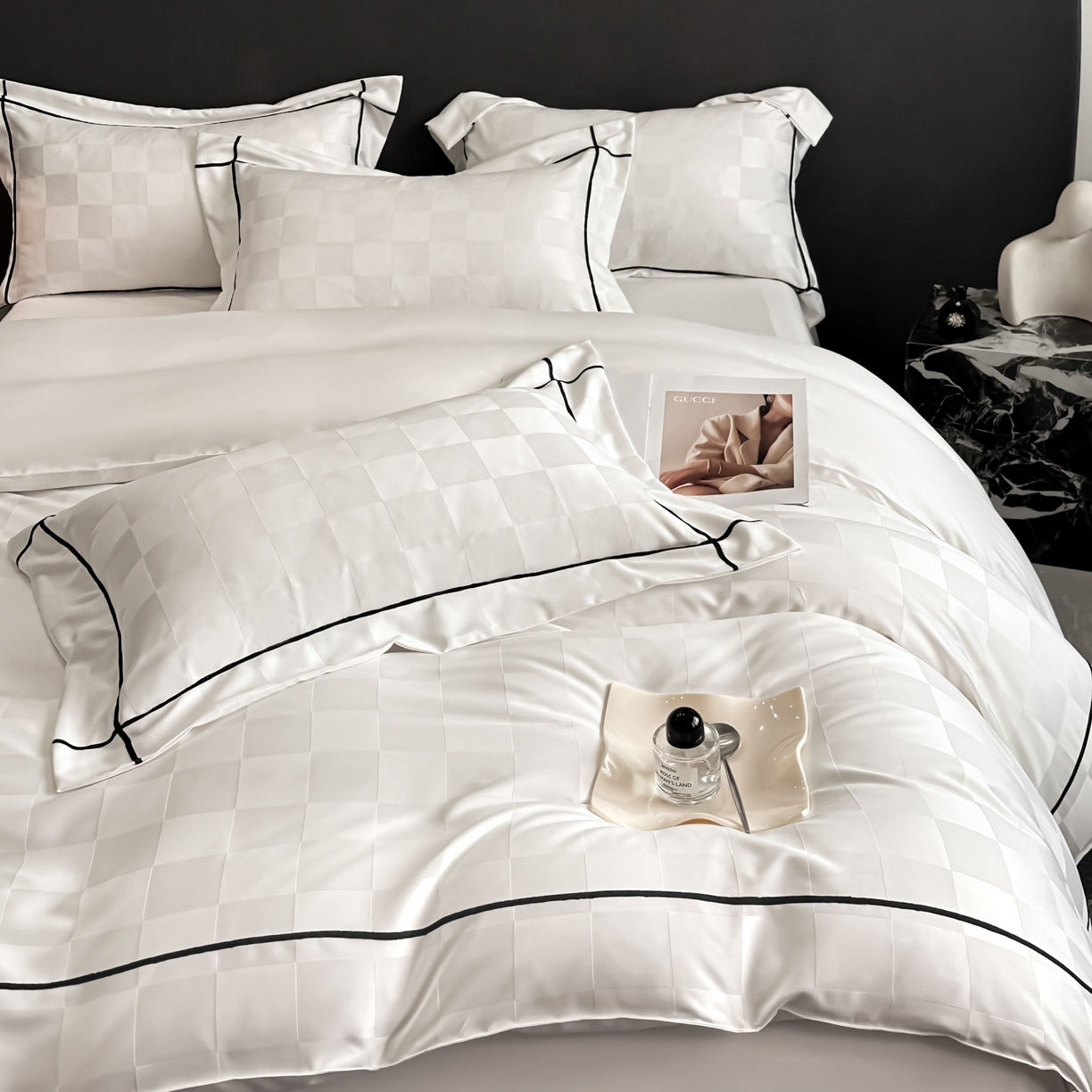 91家纺网 家纺一手货源 找家纺 绒世界 2026新款贡缎提花床单床笠四件套 象牙白