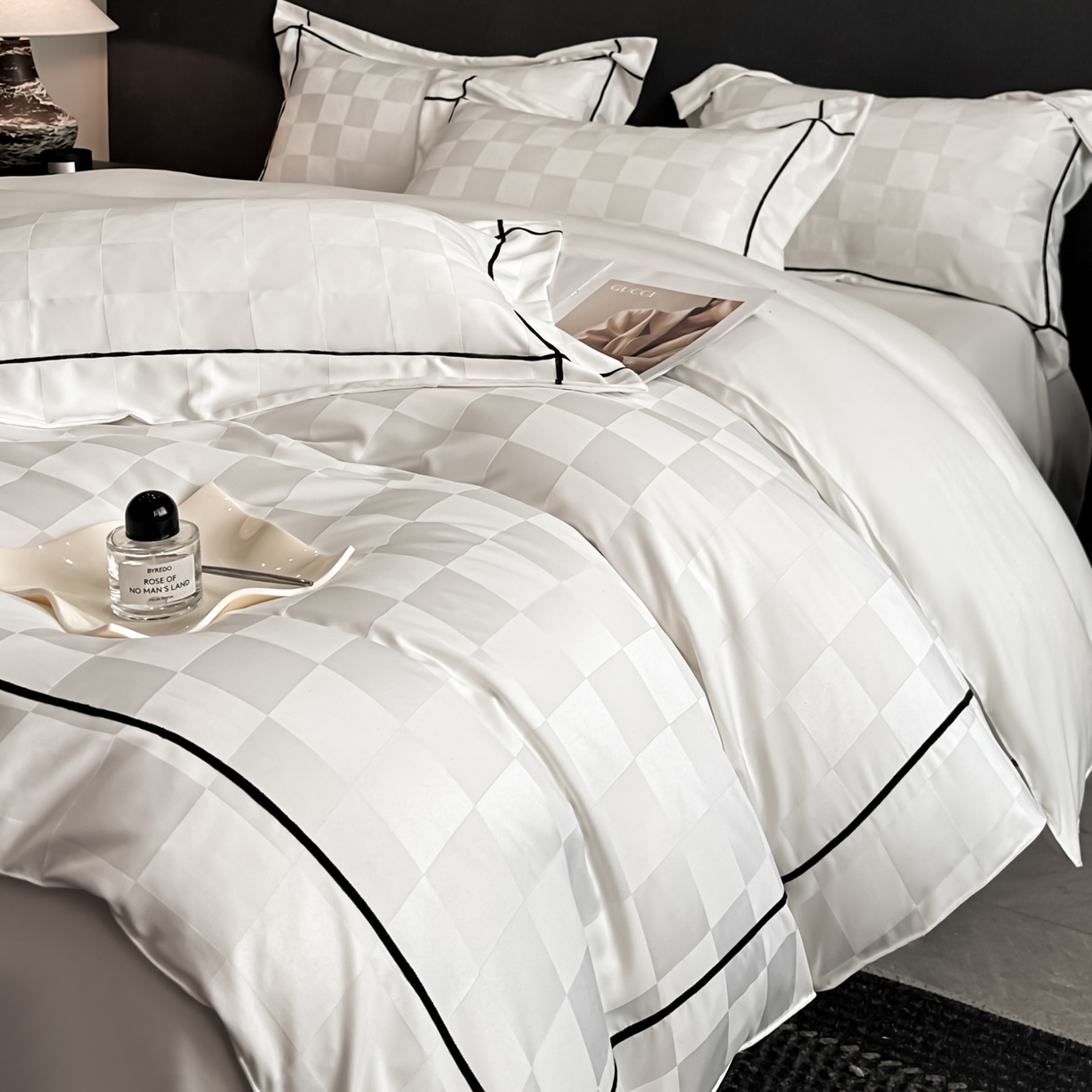 91家纺网 家纺一手货源 找家纺 绒世界 2026新款贡缎提花床单床笠四件套 象牙白