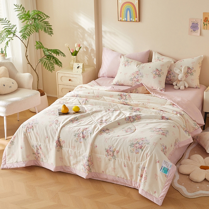 91家纺网 家纺一手货源 找家纺 海洋家纺 2026新款A类里外全棉印花夏被四件套 花影