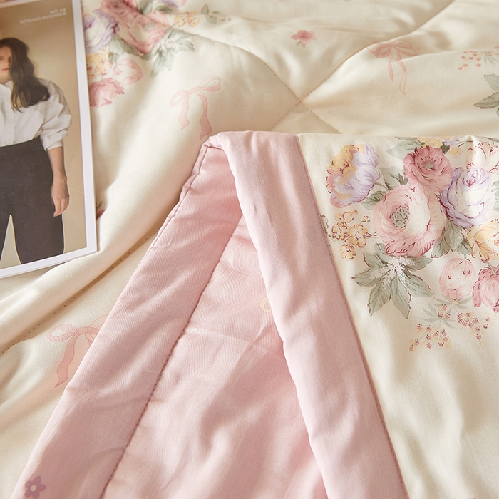 91家纺网 家纺一手货源 找家纺 海洋家纺 2026新款A类里外全棉印花夏被四件套 花影