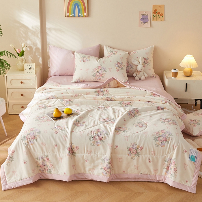 91家纺网 家纺一手货源 找家纺 海洋家纺 2026新款A类里外全棉印花夏被四件套 花影