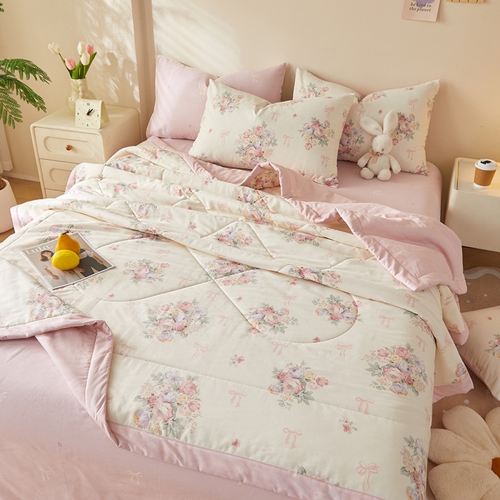 91家纺网 家纺一手货源 找家纺 海洋家纺 2026新款A类里外全棉印花夏被四件套 花影