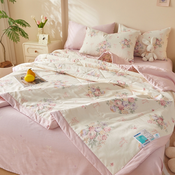 91家纺网 家纺一手货源 找家纺 海洋家纺 2026新款A类里外全棉印花夏被四件套 花影