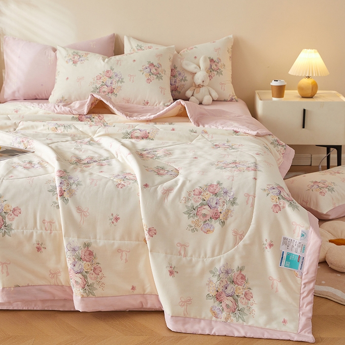 91家纺网 家纺一手货源 找家纺 海洋家纺 2026新款A类里外全棉印花夏被四件套 花影