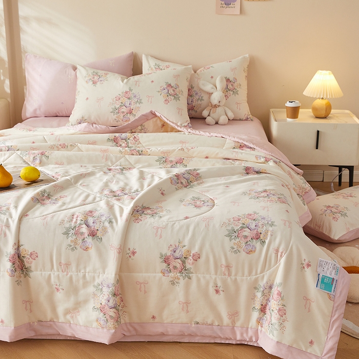 91家纺网 家纺一手货源 找家纺 海洋家纺 2026新款A类里外全棉印花夏被四件套 花影