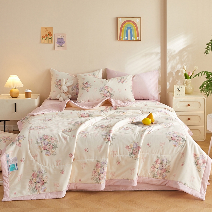 91家纺网 家纺一手货源 找家纺 海洋家纺 2026新款A类里外全棉印花夏被四件套 花影